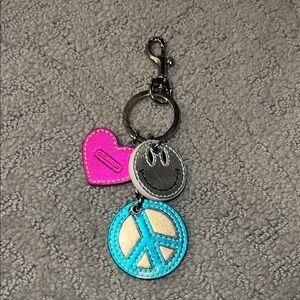 Coach Pink Heart and Blue Peace Sign Keychain